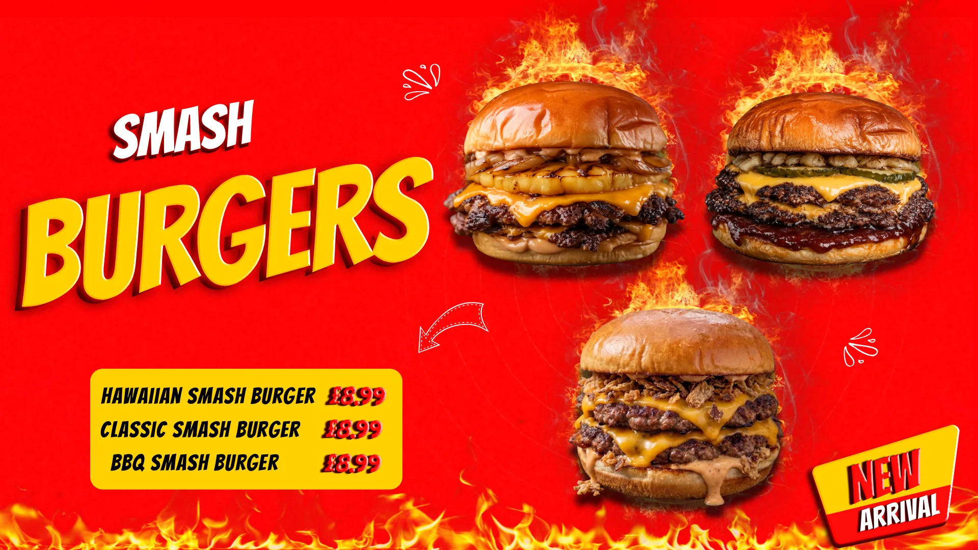 Fiery smash burgers menu